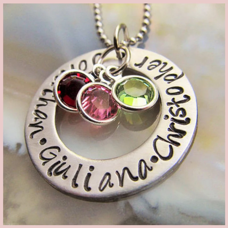SG personalized Three birthstone necklace for mom custom