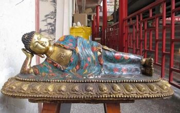 

003845 9 Tibetan Bronze Gilt cloisonne Rest Sleep Tathagata Amitabha Sakyamuni Buddha