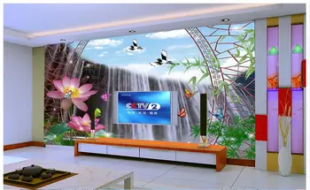 

3d wallpaper Custom High end 3d murals wallpaper for walls 3 d Three-dimensional 3D lotus waterfall TV wall paper home decor