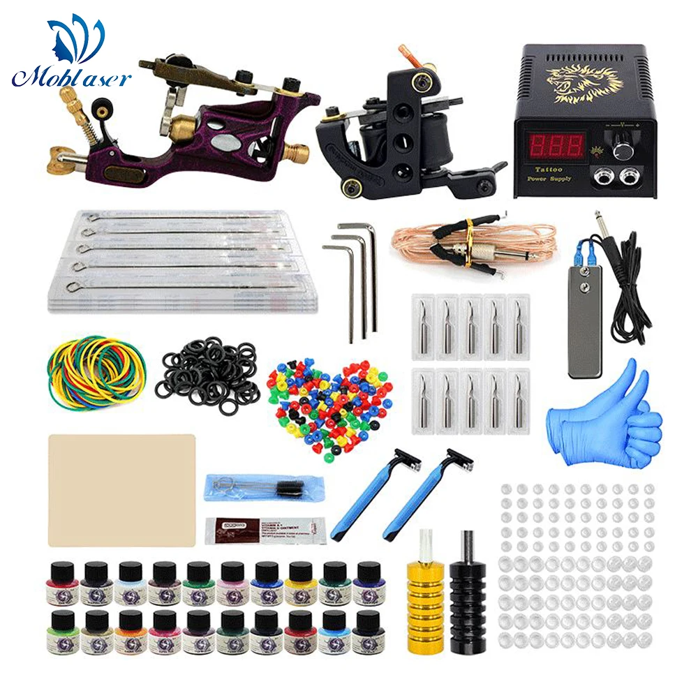 

Rotary Tattoo 2 Tattoo Machines profissional body art Wrap Coils motor Guns Black power supply Pigment ink Sets kits needles