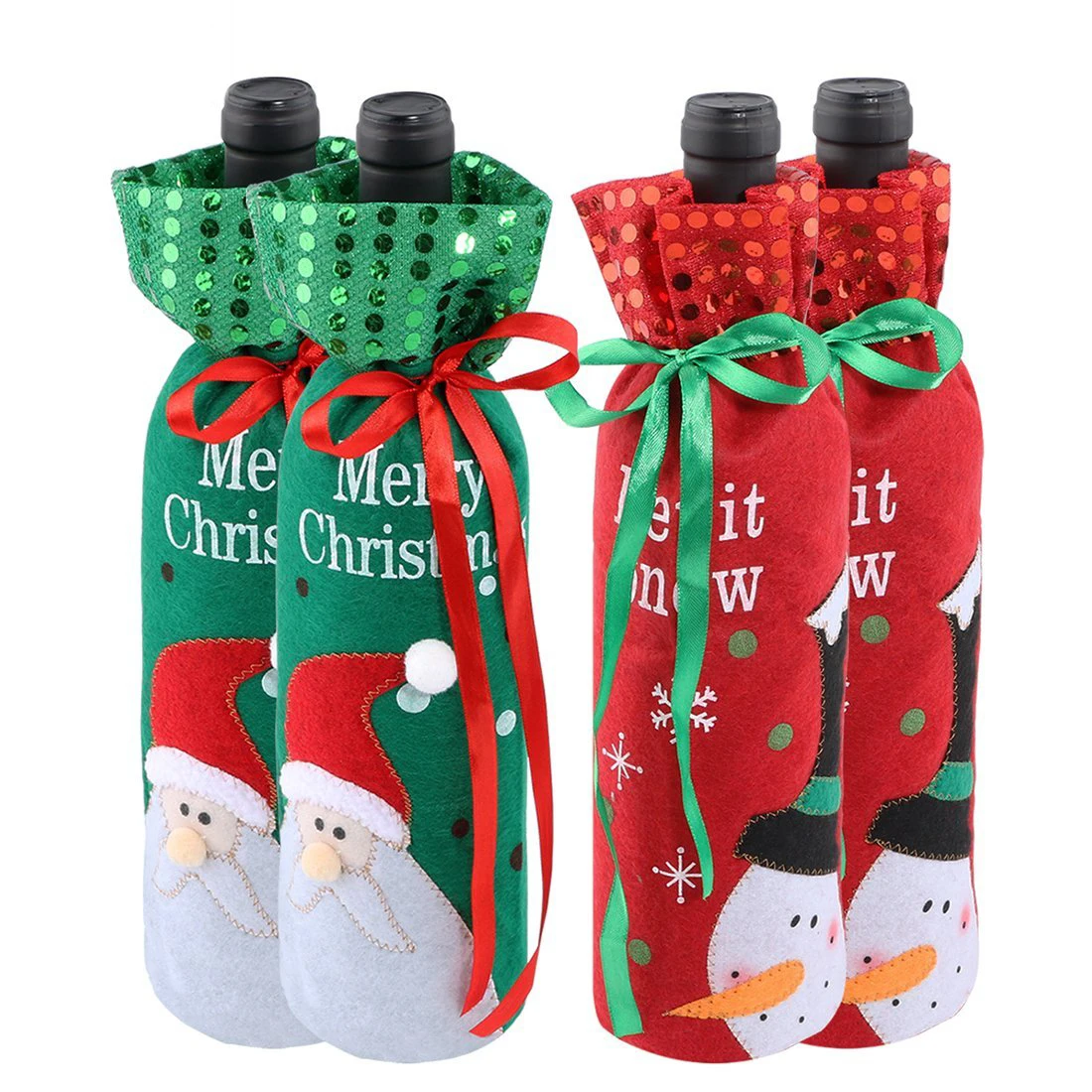 

FANLUS snowman and Santa Claus Wine Bottle Cover Bag for Table Decorations Gift Bag Christmas Wine Bottle Bag