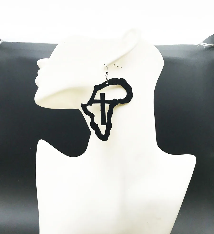 

1 pair black color african map with cross wood earrings , gift wooden Jewelry K-069