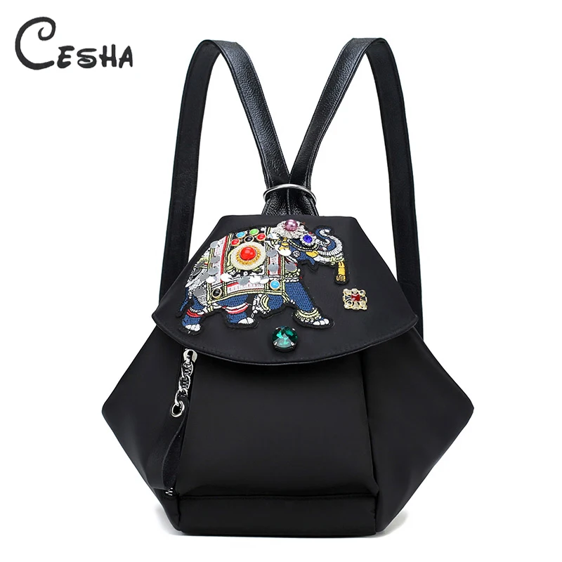 

Luxury Elephant Embroidery Women's Backpack Female High Quality Waterproof Nylon Backpack Fashion Casual Shoulders Bag Daypack