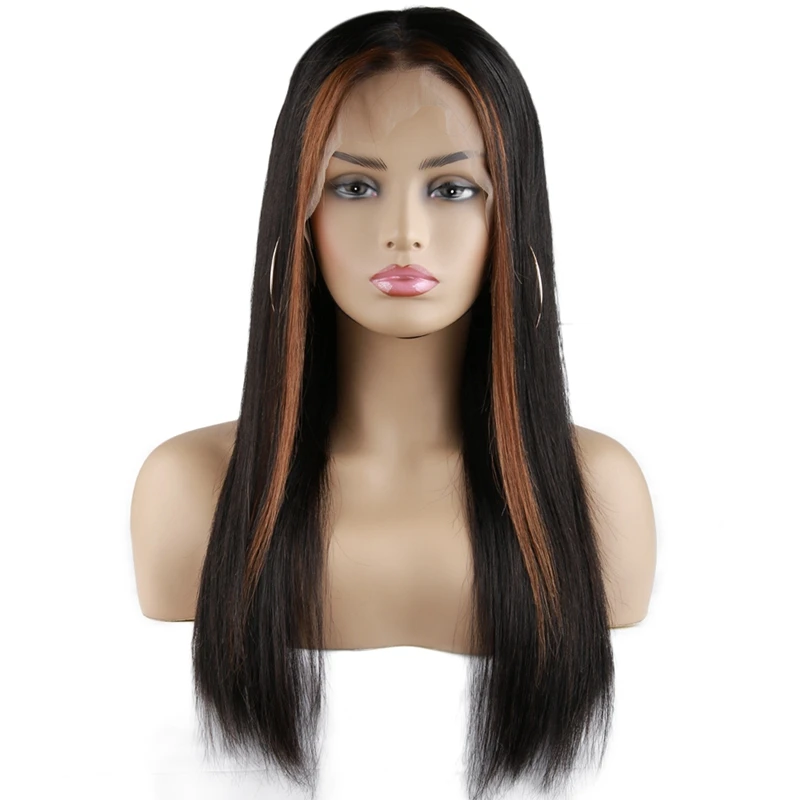 Hot Beauty Hair Lace Front Human Hair Wigs Straight Brown Highlight Fringe Ear to Ear 413 Lace Wig For Black Women 10-30 Inch  (2)