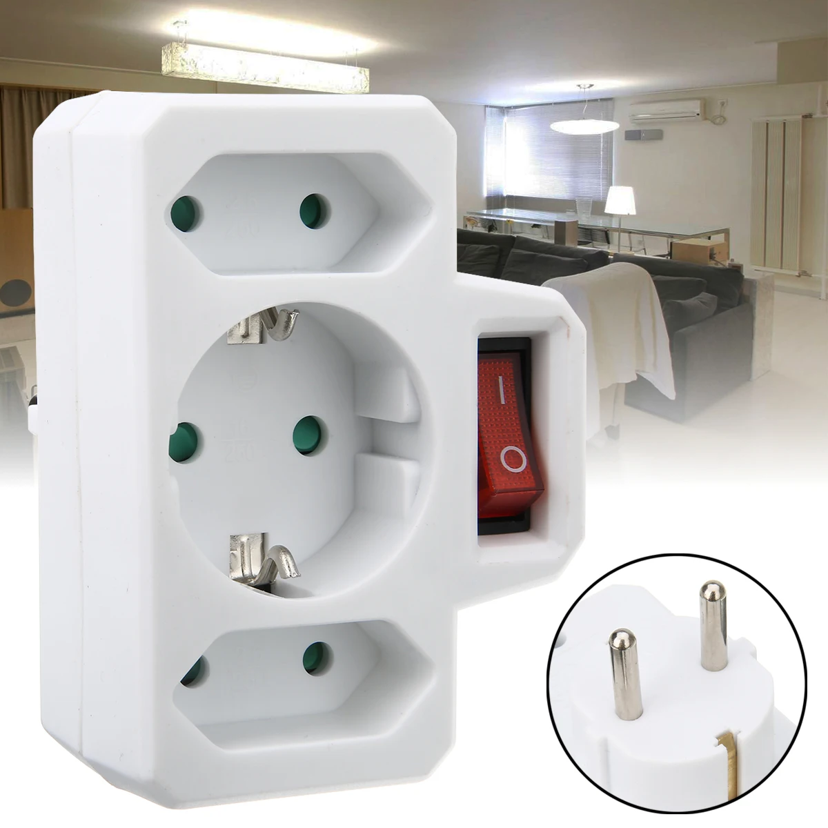 

1pc 250V 16A/2.5A EU Plug Multiple Outlet Extension Socket Home Electronics Charging Electric Adapter With Switch