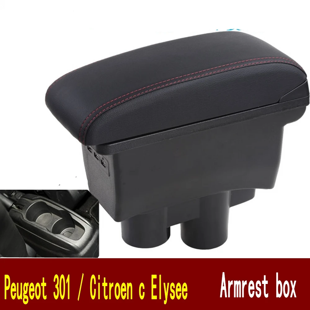

BIG SPACE+LUXURY+USB armrest Storage content box stowing tidying FIT FOR Peugeot 301 NEW citroen c Elysee 2012-2016