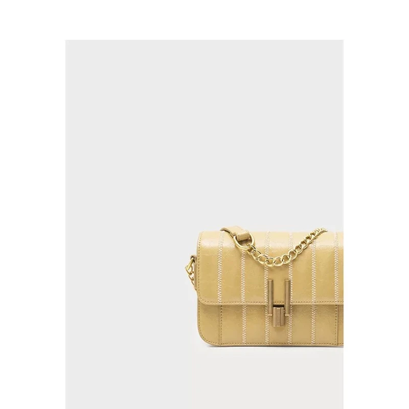 

IMIDO European and American leather handbag chain leather fashion simple embroidery thread shoulder slung small square bag