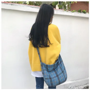 

Woolen Tartan Eco Messenger Bag Cross Body Strap Student Book Bag Shopping Tote CY0840