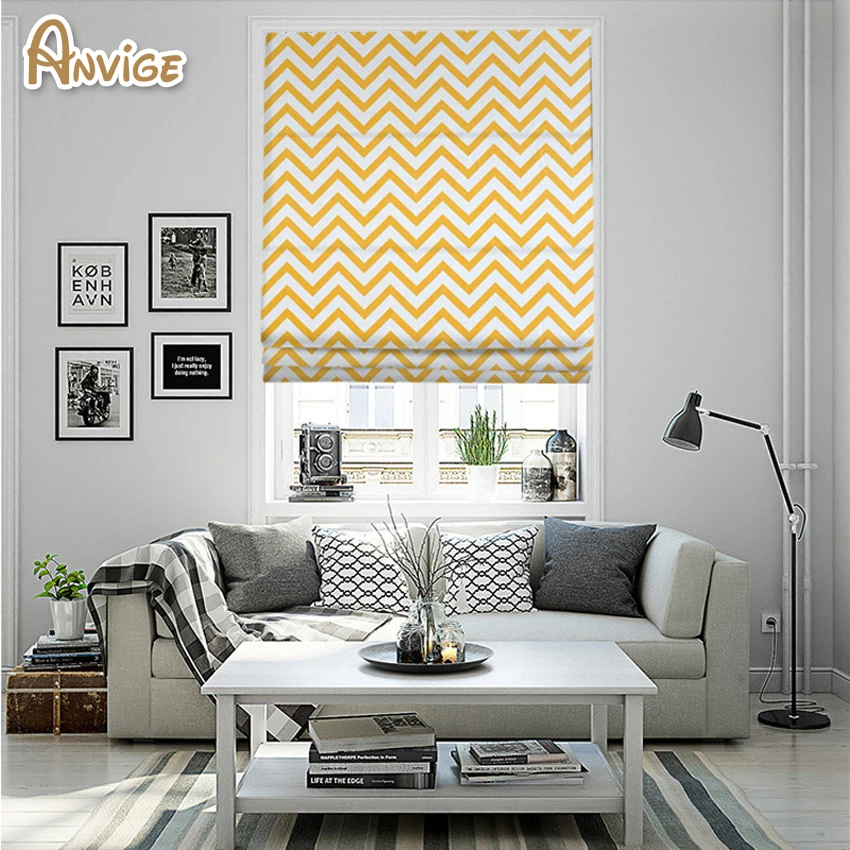 Modern Yellow Wave Printed Roman Shade  (2)