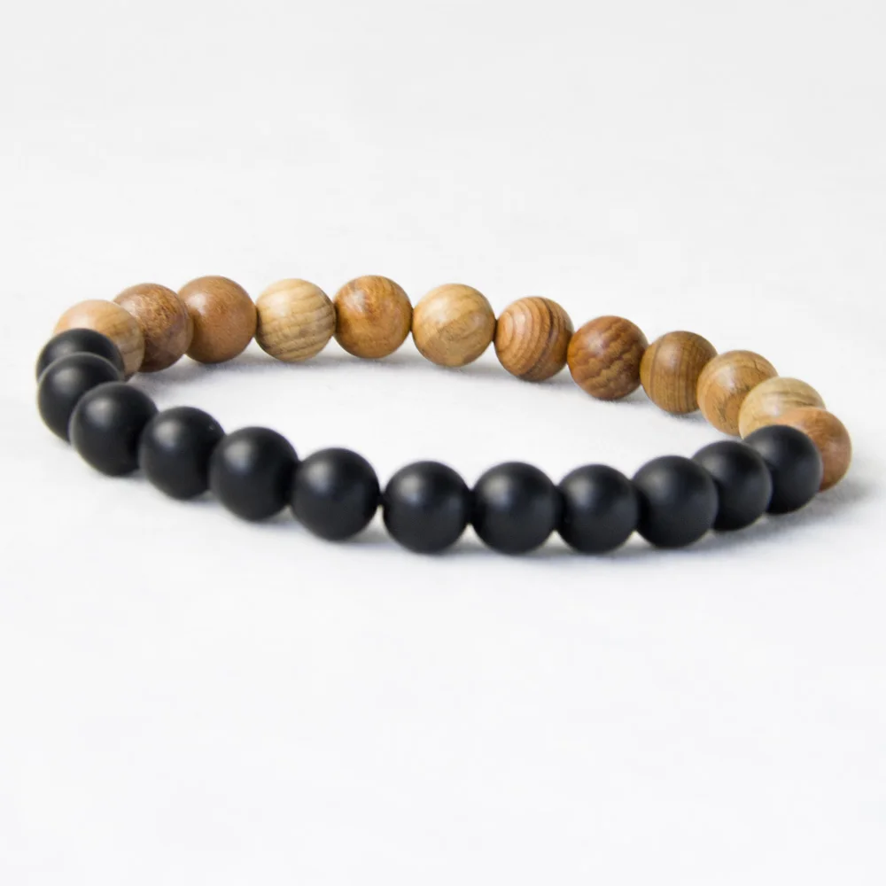 New Men Natural Wood Beads Bracelets Black Matte Onyx Meditation Prayer Bead Bracelet Women Wooden Jewelry,Yoga Jewelry