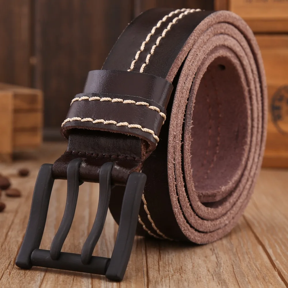 

brown belts for man mens belts luxury genuine leather cowboy fashion double pin buckle black camel high quality 110 cm 120 115