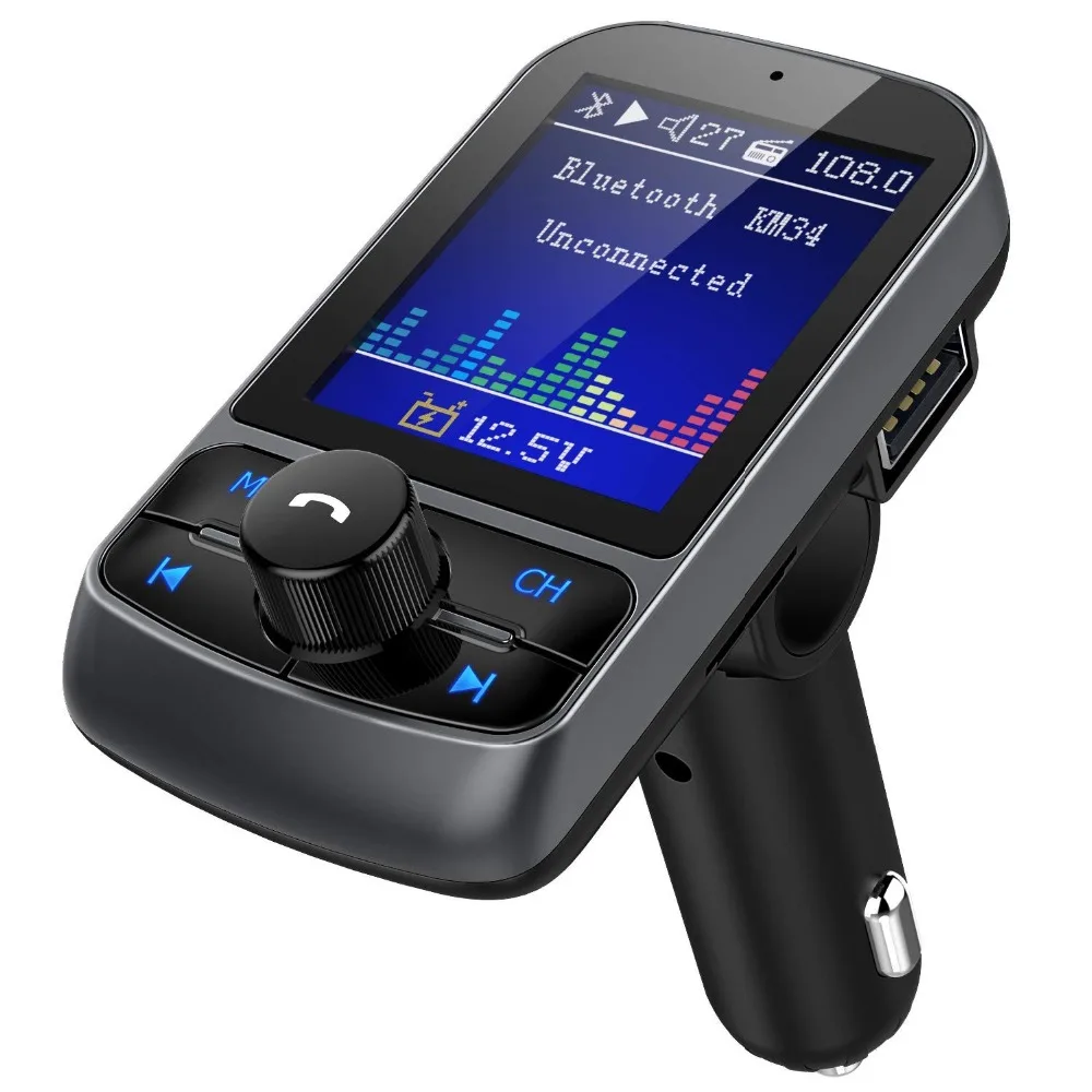 

Nulaxy Bluetooth FM Transmitter Wireless Radio Transmitter Car Kit With 1.8" Color Screen Support USB Drive TF Card AUX EQ Mode