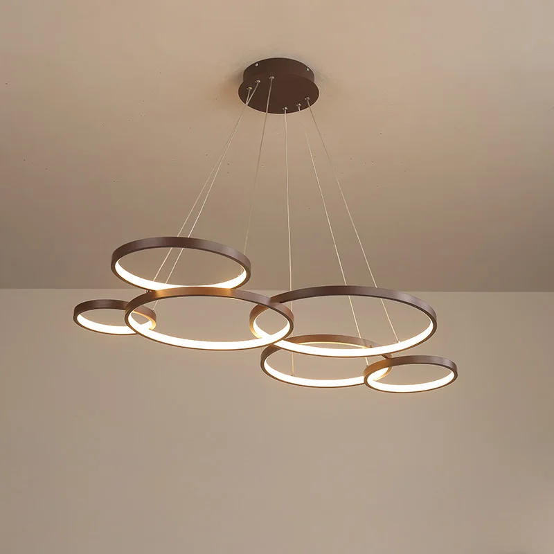 

Creative Circle Ring LED Pendant Lights For Dining Room Bar Kitchen Aluminum Modern Hanging Lighting Remote Control Pendant Lamp