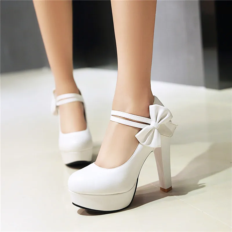 

YMECHIC Summer White Bride Wedding Bridal Mary Jane Ladies Shoes Hook Bowtie High Heels Pumps Black Pink Office Dress Party Shoe