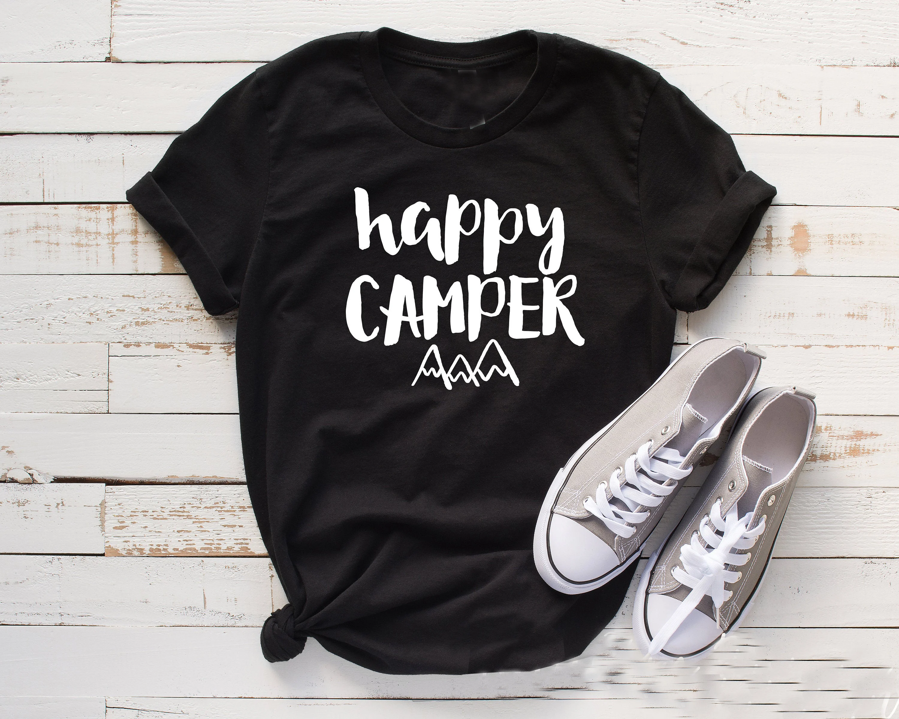 

Happy Camper t shirt women fashion grunge tumblr graphic cotton casual hipster travel slogan street style vintage tees art tops