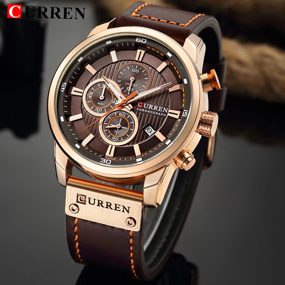 Mens Watches Top Brand Luxury Fashion Casual Waterproof Chronograph Date Genuine Leather Sport Mili
