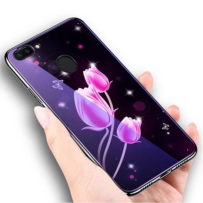 Для OPPO R15 чехол модные синие закаленное Стекло задняя крышка для OPPOR15 корпус телефона Чехлы для OPPO R 15 основа fundas САППУ