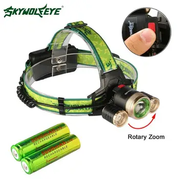 

Skywolfeye Zoomable 22000 LM T6 3 LED Head Light 4 Modes Rechargeable USB Hunting Lamp +2X 18650 Li-ion Batteries PJW
