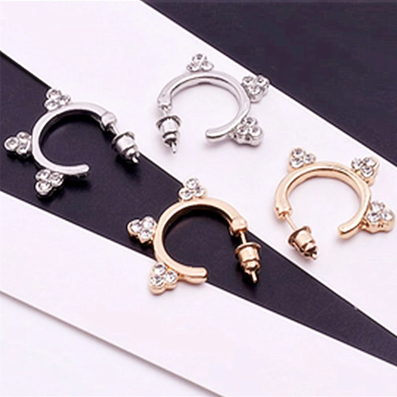 

E0315 New Arrival Cute Crystal Hoop Earrings For Women Punk Style Gold Silver Color Round Loop Earrings Wholesale Dropshipping