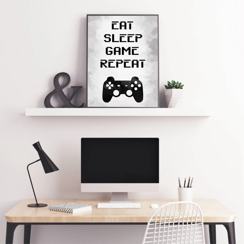 

Gaming Wall Art Canvas Painting Picture Eat Sleep Game Repeat Video Game Party Poster Print Gaming Room Wall Art Decor
