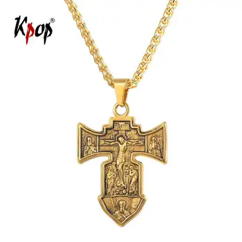 

Kpop Cross Necklace Russian Orthodox Christian Jewelry Stainless Steel Gold Color INRI Crucifix Cross Pendant Necklace Men P3241