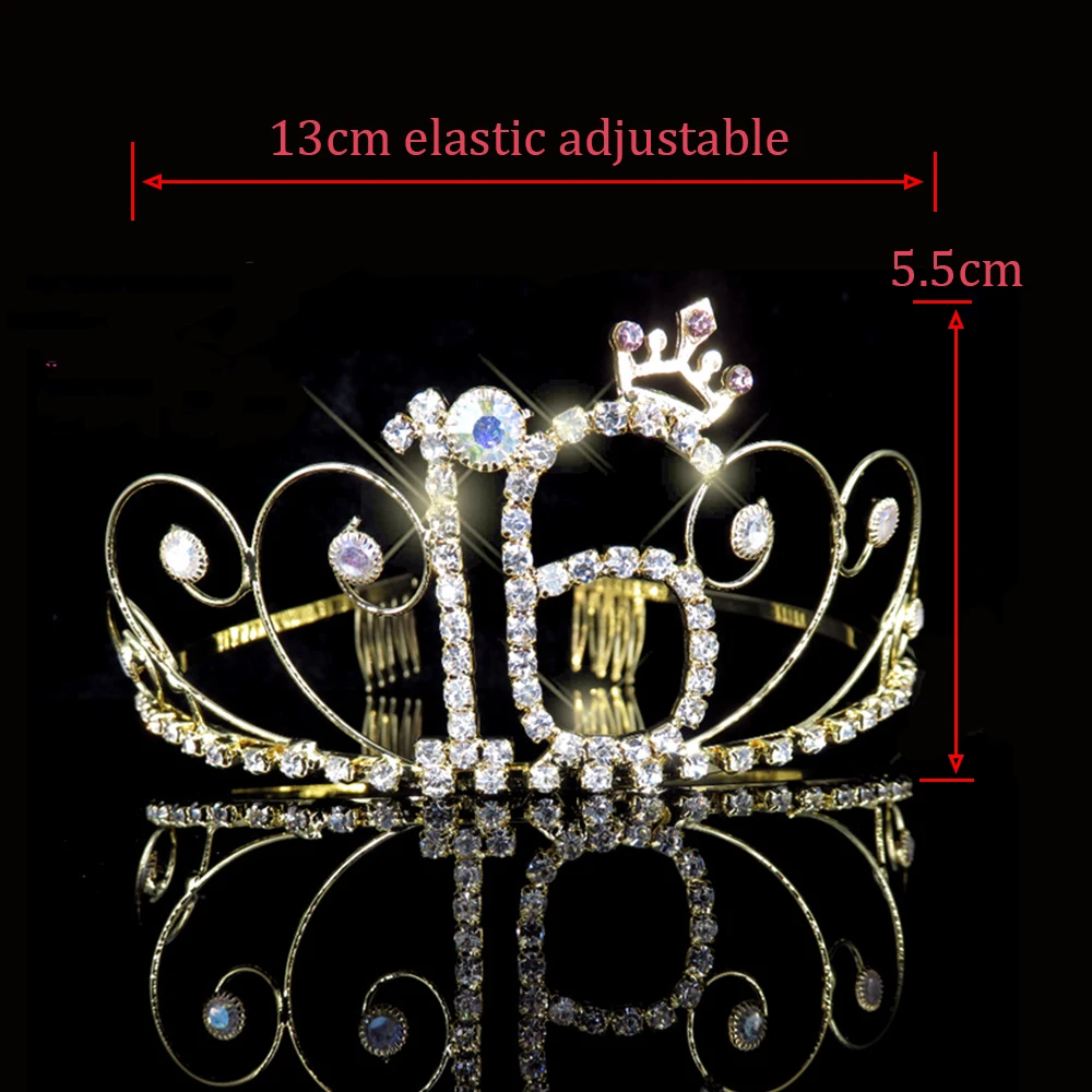 AINAMEISI 16 / 18 Years Princess Birthday Gift Tiara Combs Hair Bands Jewelry Rhinestone Party Tiaras and Crows For Girls|Украшения для