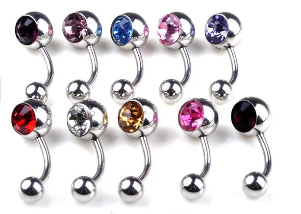 

2pcs/lot 316L Surgical Steel Rhinestone Belly Button Navel Bar Ring Piercing Nombril Joias Ouro Pircing Bijoux Pirsing Ombligo