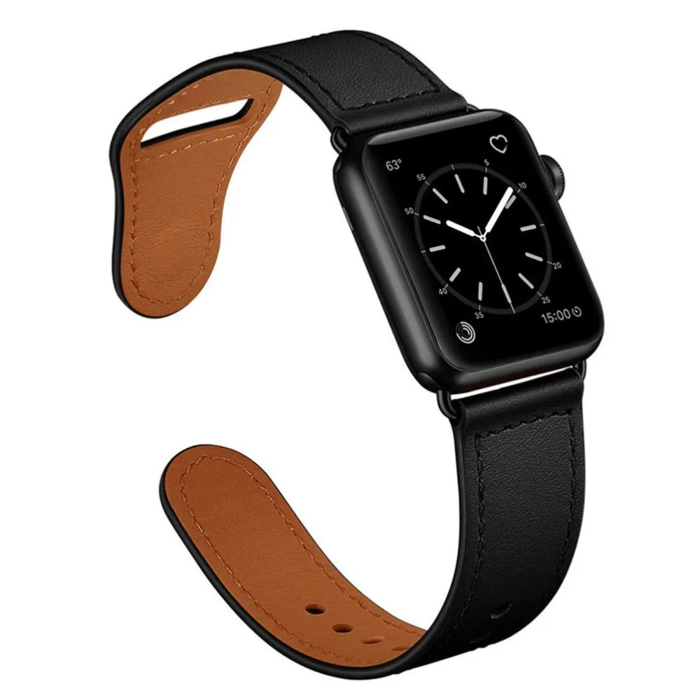 Кожаный ремешок для apple watch 5 4 band apple watch 3 2 iwatch band 44 мм 40 мм 42 мм 38 м pulseira correa браслет аксессуары для часов - Цвет ремешка: black