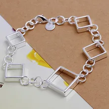 Изящный Летний стиль 925 браслет из стерлингового серебра 925 пробы ювелирные изделия бижутерия цепь с квадратным сечением браслеты для женщин и мужчин SB204