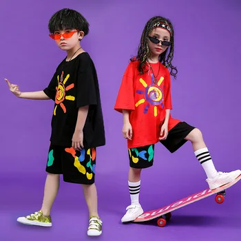 Children Hip Hop Clothing Oversized T Shirt Tops Casual Shorts for Girls Boys Jazz Dance Costumes Ballroom Dancing Clothes Wear 2