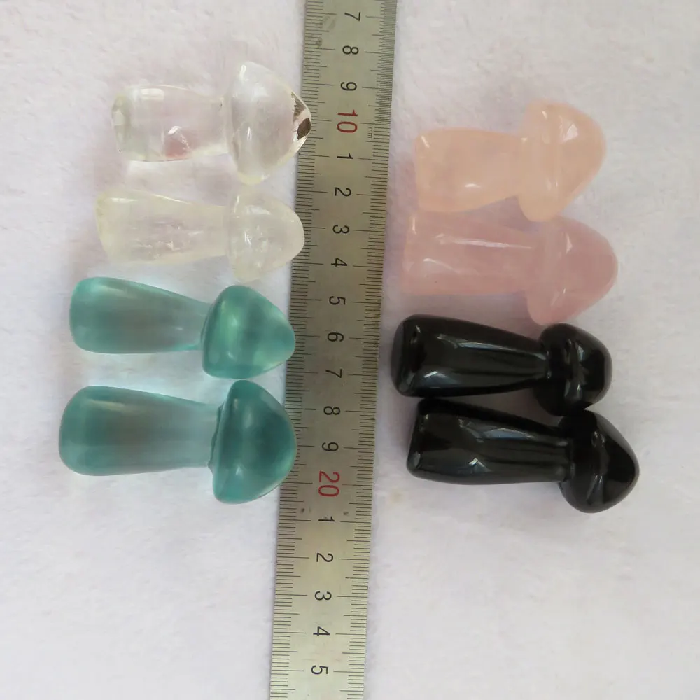 

(2 pcs/lot) Wholesale Clear Quartz/Rose Quartz/Obsidian Stone/Blue Glass Crystal Mushroom Pocket Stone Lucky Gift