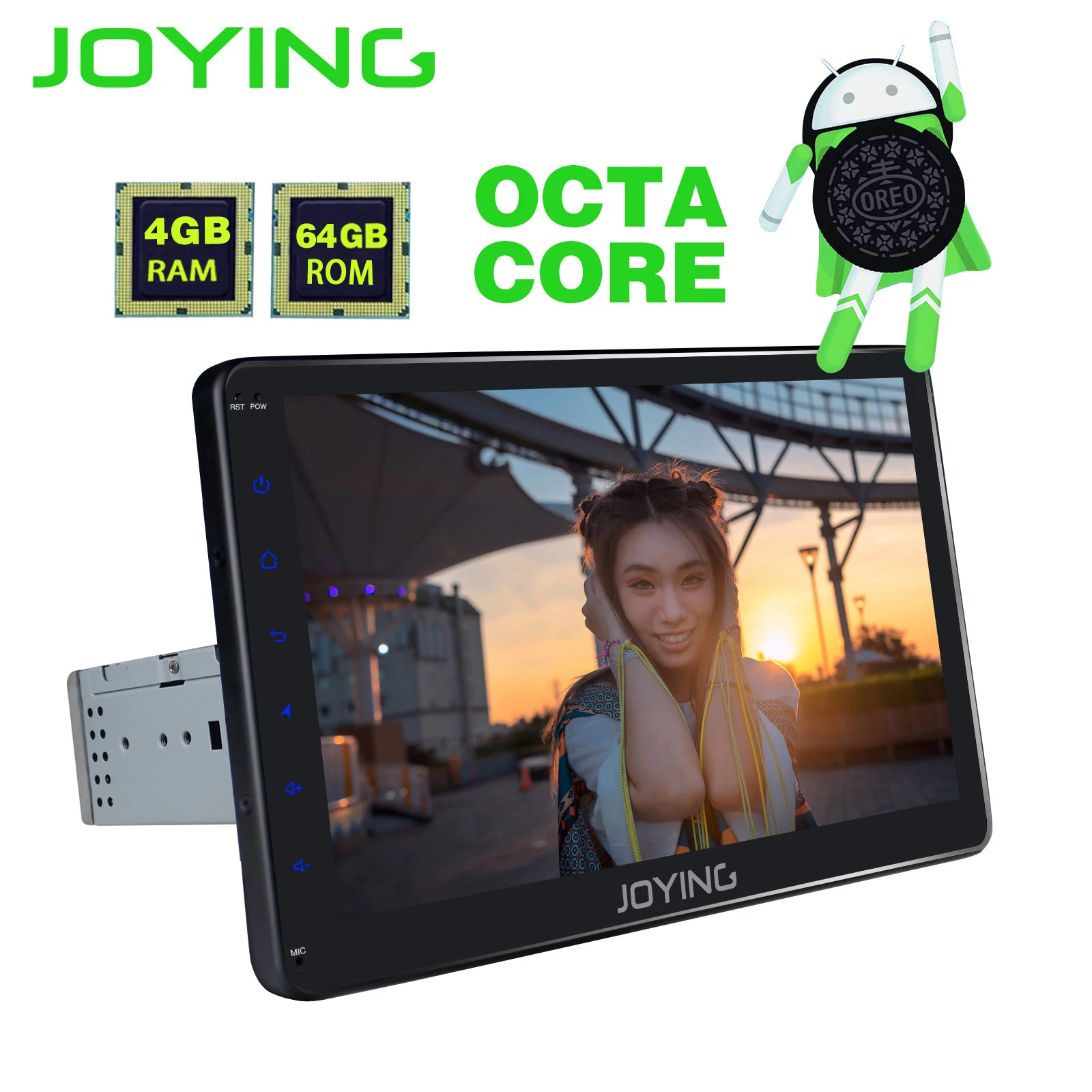 Top JOYING 10.1 inch IPS touch Screen Android 8.1 Octa Core Car radio player 4GB+64GB support SIM Card GPS AM FM radio player DSP BT 5