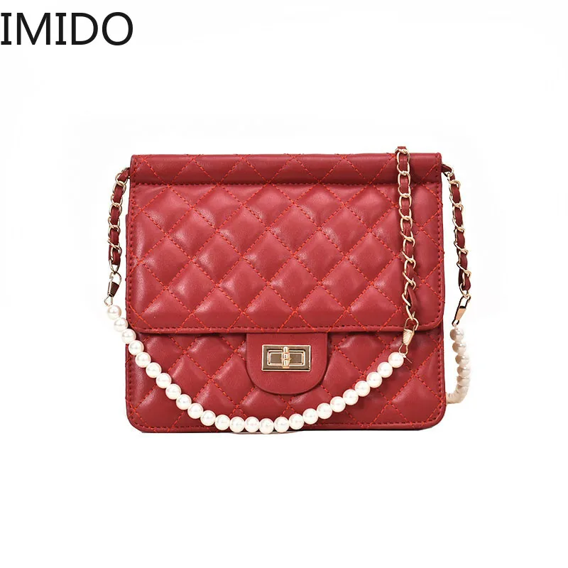 

Luxury Square Bag 2019 Fashion New High Quality PU Leather Women's Designer Handbag Pearl Tote Bag Chain Shoulder Crossbody Bags