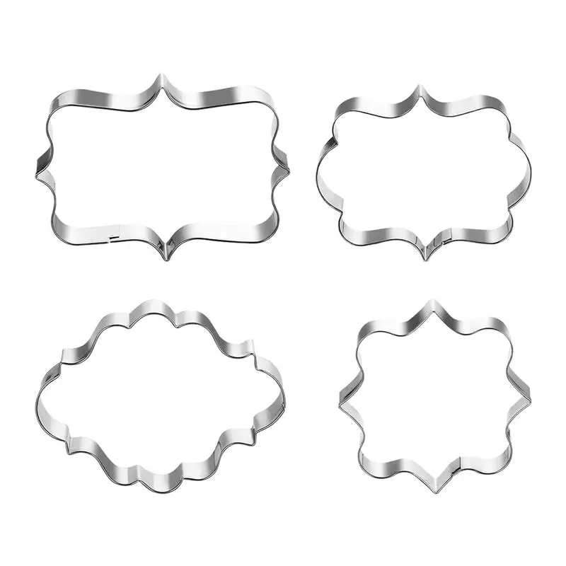 

BESTOMZ 4Pcs Metal Cookie Cutters European Blessing Wishes Wedding Frame Stainless Steel Baking Molds For Kitchen