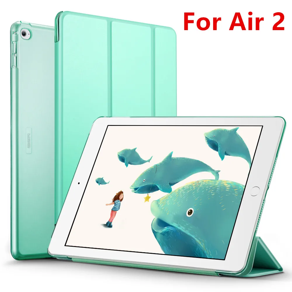 Чехол ESR для iPad Air2 Air1, жесткая задняя крышка, ультра тонкий, из искусственной кожи, умный чехол для Apple iPad Air2, многоразовая Подставка для iPad Air1 - Цвет: Mint green for Air 2