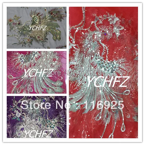 

Small tapestry gauze paillette embroidery peacock paillette embroidery applique