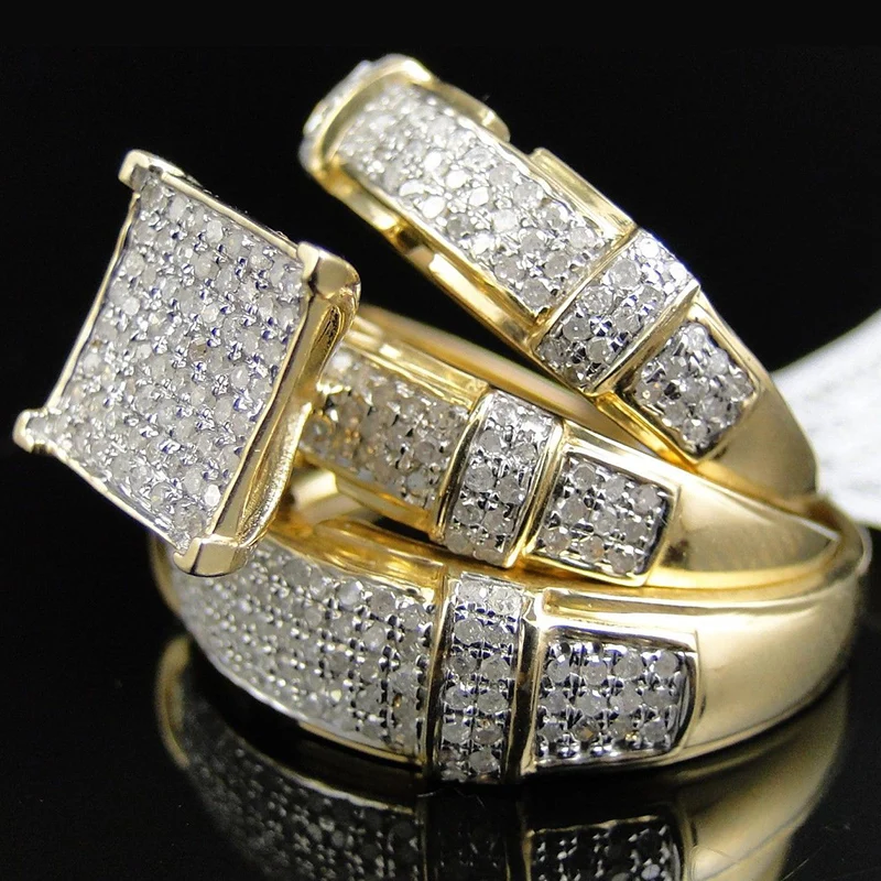 

3 Pcs/Set Punk Domineering Ring Gothic Iced Out Bling Golden Finger Ring Men Jewelry Anillo Hombre Hip Hop Mens Rings Z3M239