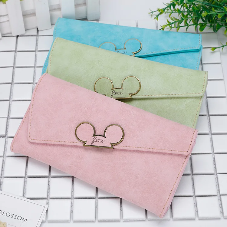 Disney мультфильм сумка МИККИ кошелек девушка монета сложить женский милый Длинный кошелек пакет леди карты скраб кошелек держатель клатч для карт