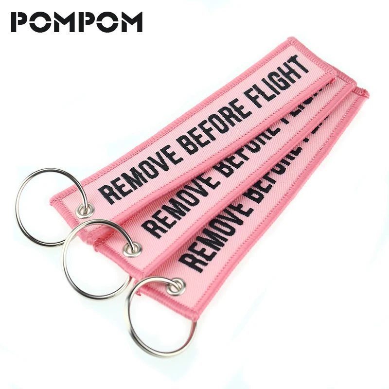 3PCS/LOT REMOVE BEFORE FLIGHT Pink Keychain Tags Keychain for Cars
