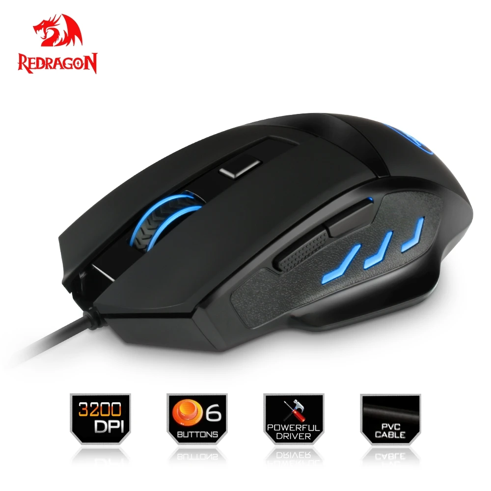 

Redragon high quality USB Gaming Mouse 3200 DPI 6 buttons ergonomic design for desktop computer accessories mice gamer lol PC.