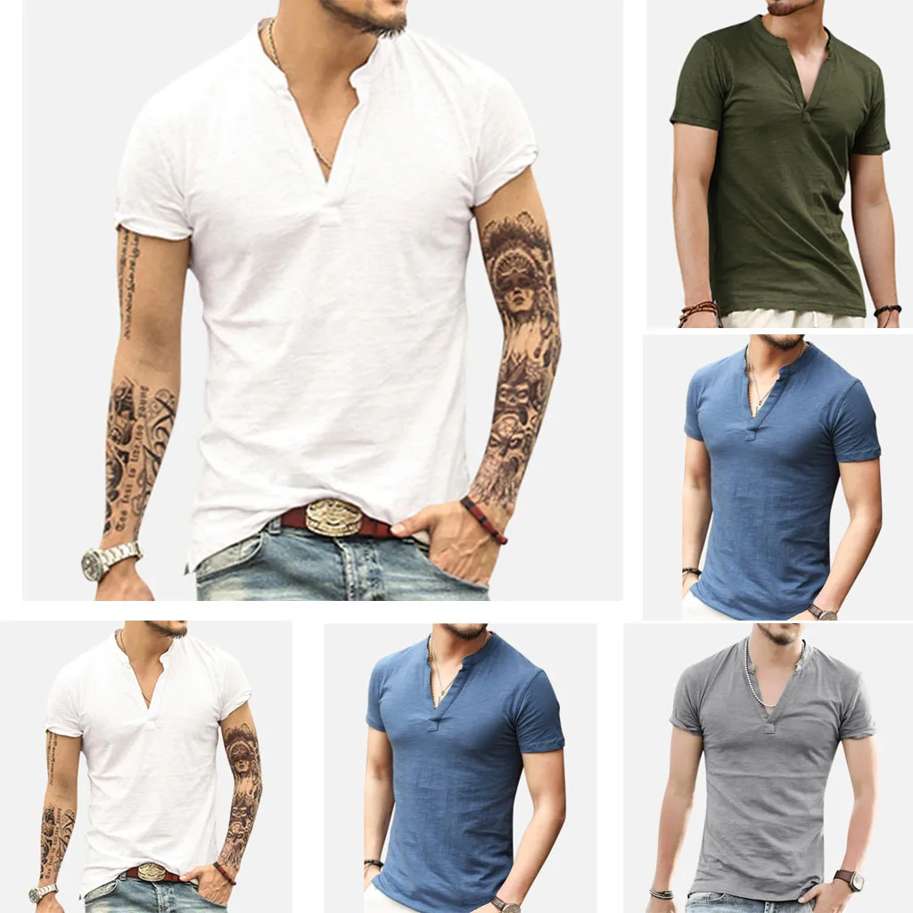 

Hot Selling New 2019 Men's Vintage Baggy Cotton Linen Solid Short Sleeve Retro Shirts Tops Blouse S-2XL