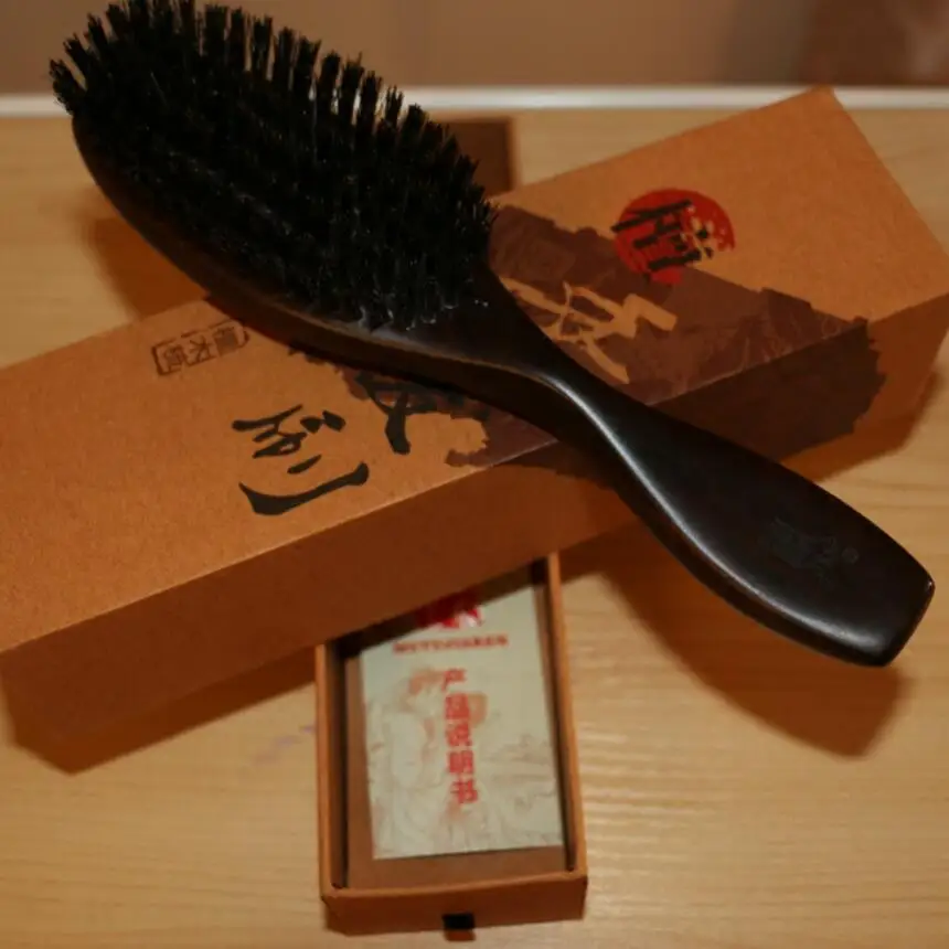 

NEW Boar Bristles Hair Brush anti-static Comb Black Sandalwood Handle Brosse Hair Care Styling Tools G0311