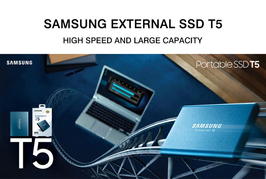 Samsung T5 портативный SSD 250 ГБ 500 1 ТБ 2 ТБ USB3.1 Внешние накопители USB 3,1 Gen2 и обратная совместимость с USB для ПК