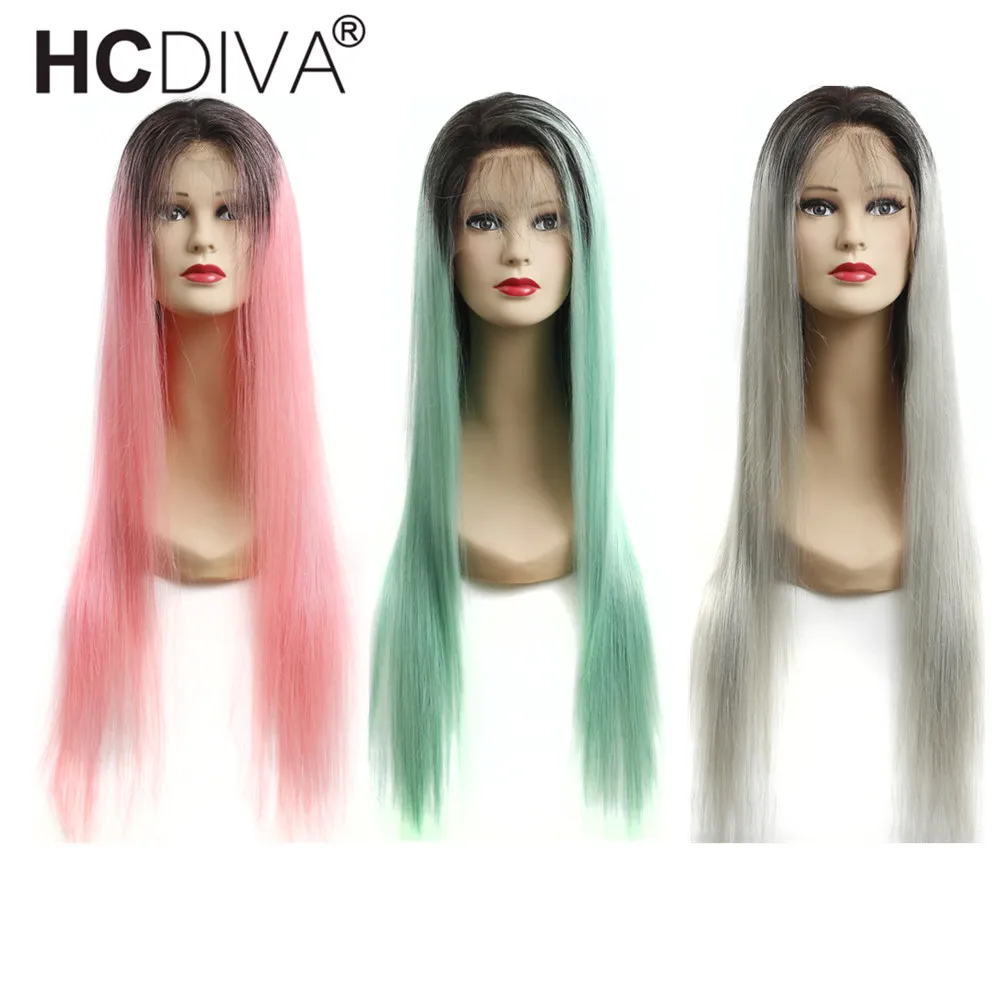 

Ombre Human Hair Wigs Pre Plucked With Baby Hair 1B/613 1B/Pink 1B/Grey 1B/Green Full Lace Wigs 150% Remy Brazilian Wigs 10--24