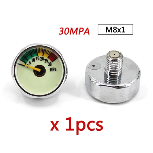 PCP Пейнтбол Airforce насосный клапан с фокусным расстоянием 25 мм M8x1 M10x1 1/8NPT 1/8BSPP 1 дюйм Мини Давление датчик Подводное манометр 20mpa 30mpa 40mpa - Цвет: M8c30mpa x 1pcs