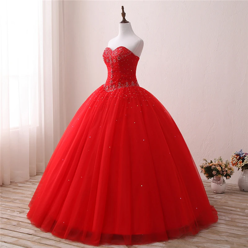 Новая Коллекция настоящая фотография красное платье Quinceanera бальное платье с бисером Сладкая 16 для 15 лет Пышное Платье QA1297