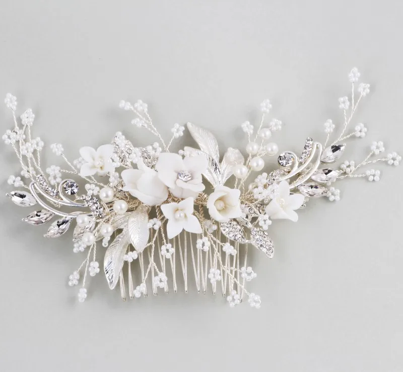 

Le Liin New Handmade Bead Ceramic Flower Hair Comb Bride Jewelry Wedding Headdress Hair Jewelry