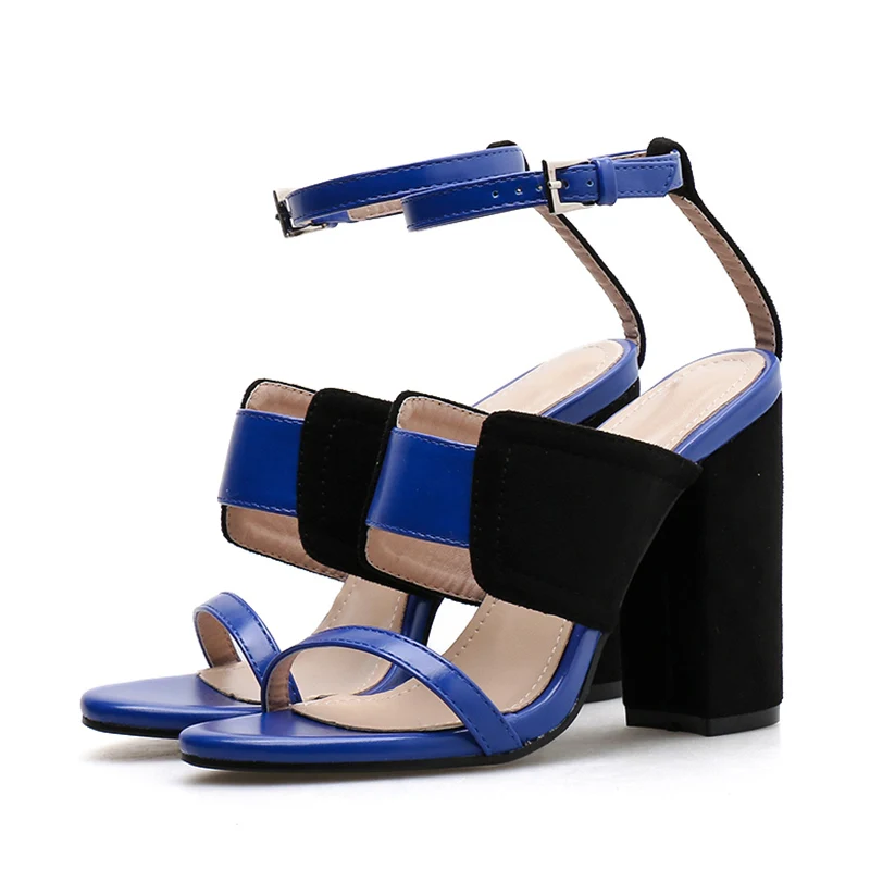 Г., женские летние босоножки на высоком каблуке 11 см с ремешками на блочном каблуке синие туфли-лодочки женские кожаные босоножки на платформе модельные туфли на массивном каблуке YQS-18 - Цвет: Синий