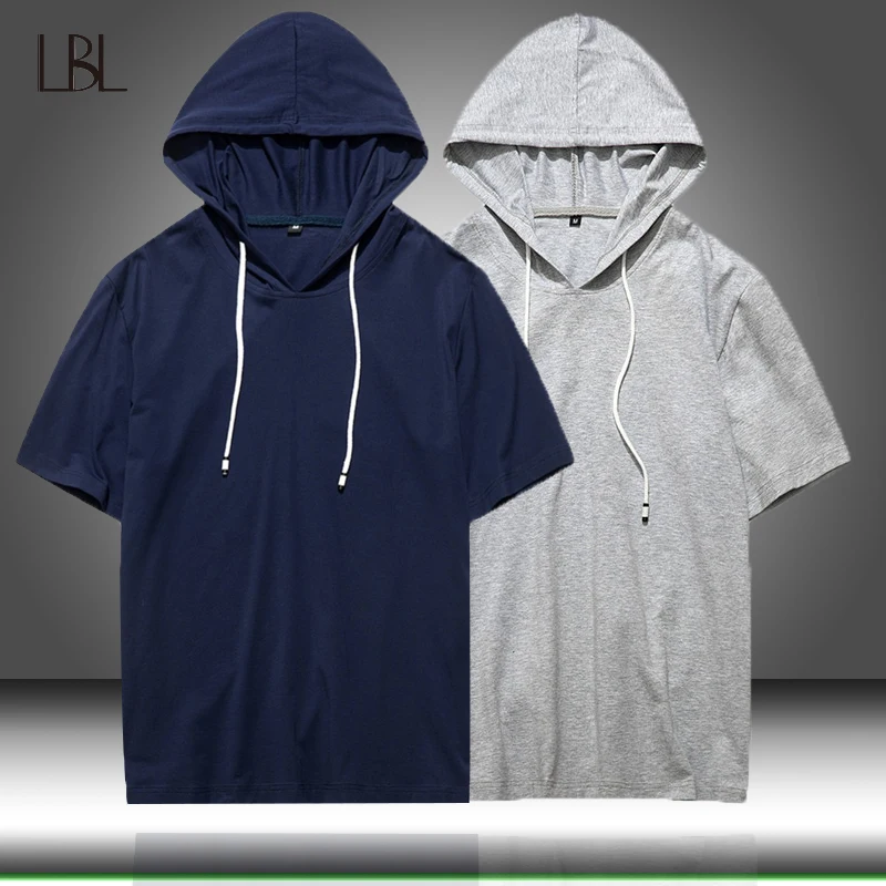 

Summer Casual Hoodies Men Short Sleeve Sweatshirt Mens Hip Hop Hooded Male Drawstring Hoodie Streetwears Man Sportswear Tops