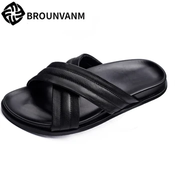 

Genuine Leather slipper men summer sandals Sneakers male Slippers Flip Flops Summer Shoes fashion outdoors men's half slippers